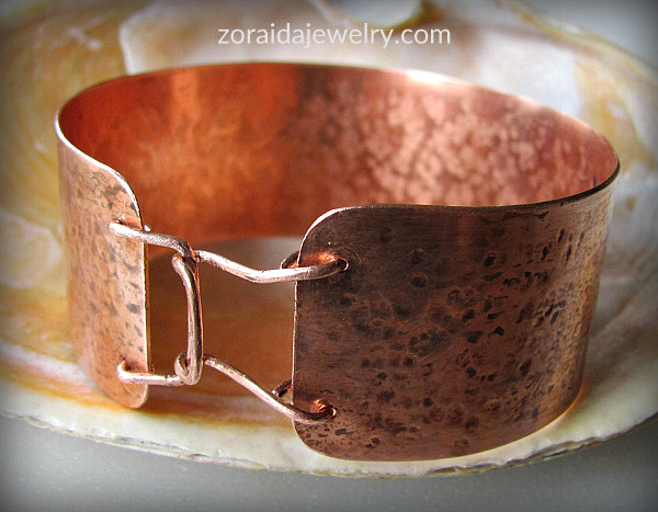 Mens hammered copper cuff with clasp